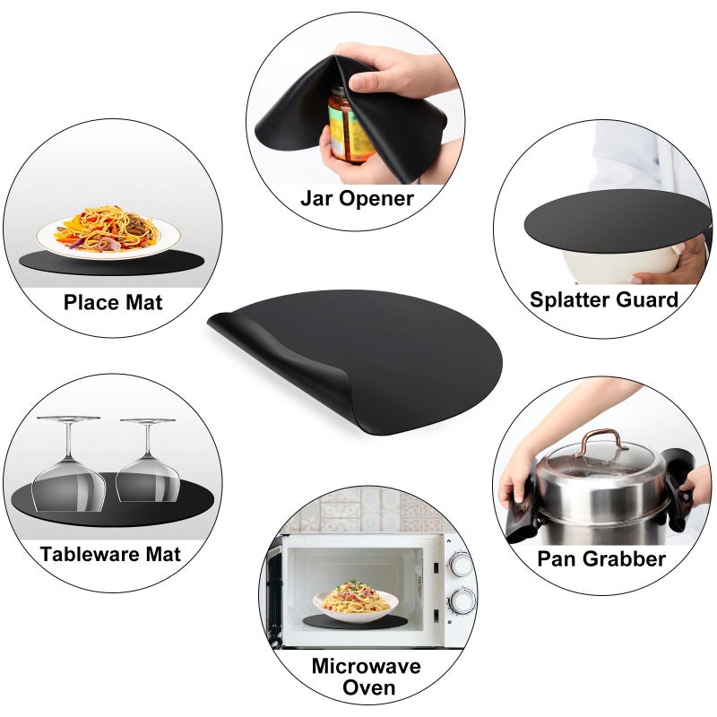 ddLUCK 2 Pack Multi-Purpose Silicone Microwave Mat, 12 Inch Non-Stick Silicone Baking Mat for Bottom of Oven, Heat Resistant - Black - Image 4